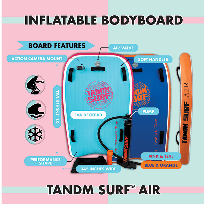 TANDM Surf – wholesale Uppblåsbara leksaker – TANDM Surf tandem bodyboard med uppblåsbart luftsystem – som sett på Shark Tank3