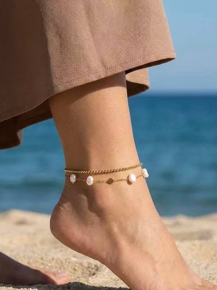 Stainless steel ankle chains 624RX31 for wholesale by BYREN | ÉLINE L'ATELIER