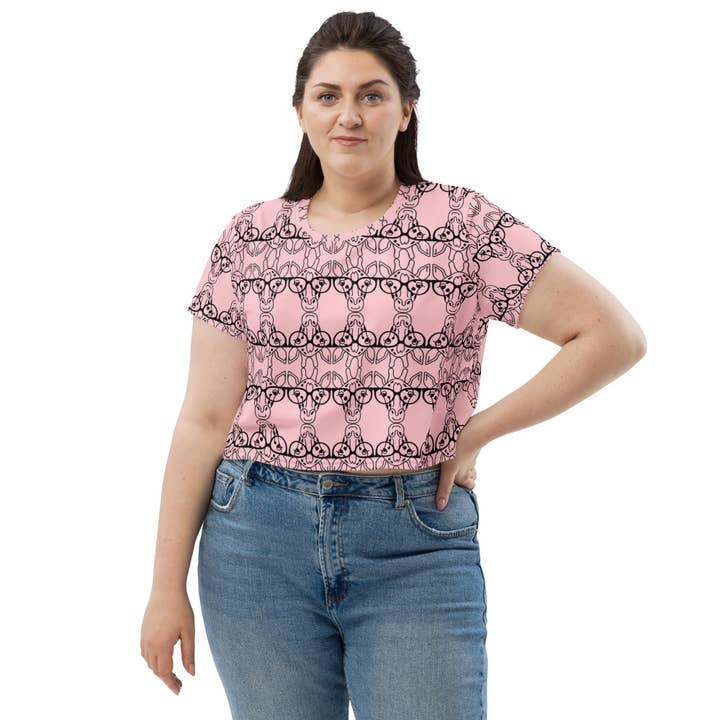 Giraffe With Glasses All-Over Print Crop Tee for wholesale by Lady Liberty & Co.