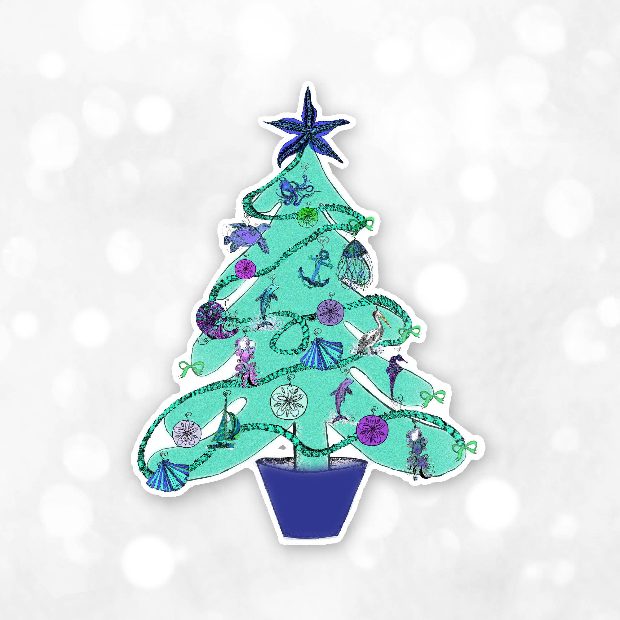Katekreates – wholesale Sticker – Coastal Christmas Tree Sticker, Christmas Holiday Decor