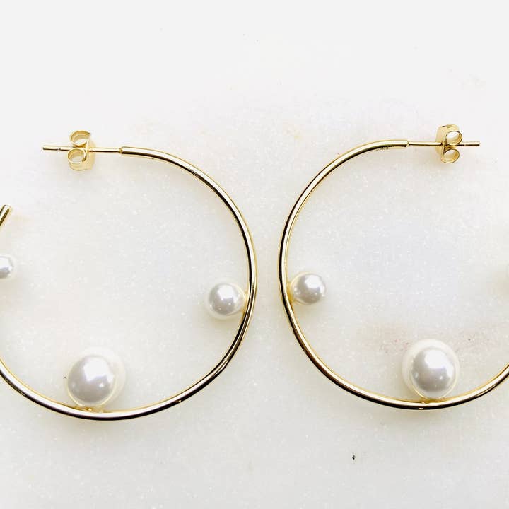Gold Plated Perla Hoop Earrings for wholesale by Lily Max Jewelry
