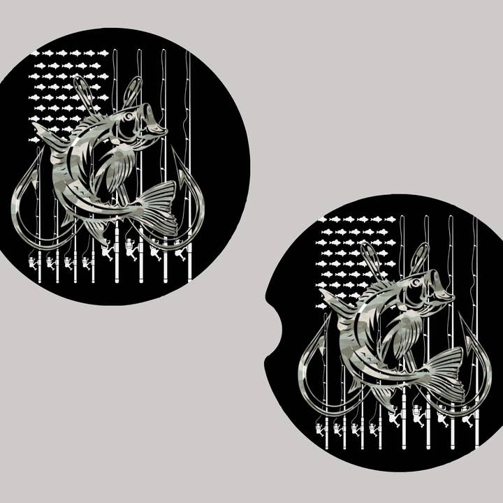 Juego de posavasos para coche con bandera de pesca negra para venta al por mayor de Beautiful Creations by Laney