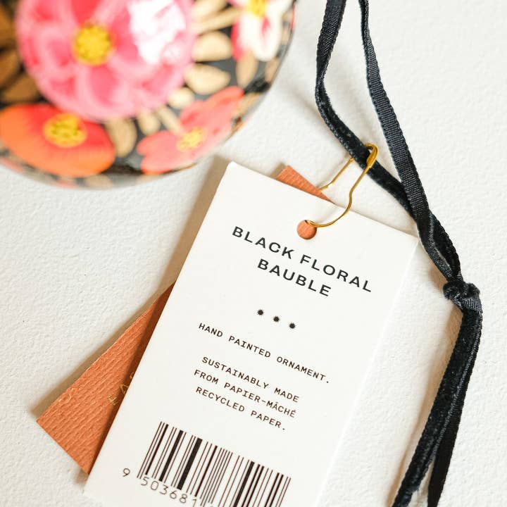 East End Press – wholesale Ornament – UK/EU: Black Floral Bauble1