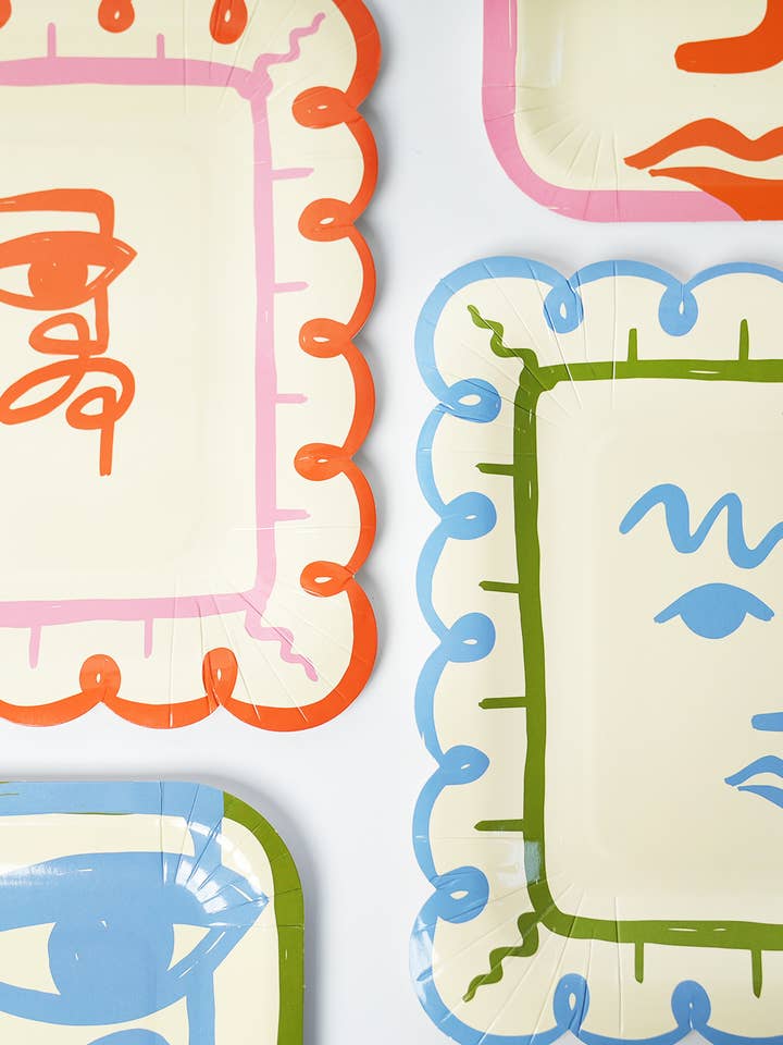 Two Face Dinner Paper Plates (x 12) - Art Party Collection for wholesale by POP Party Supplies, LLC