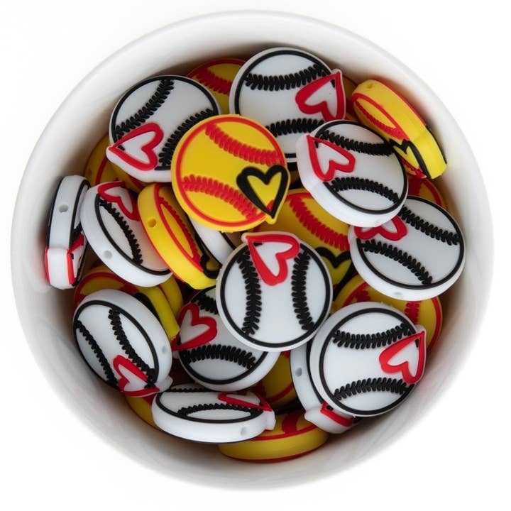 Perline focali in silicone da baseball per la vendita all'ingrosso da parte di Cara & Co Silicone Craft Supply