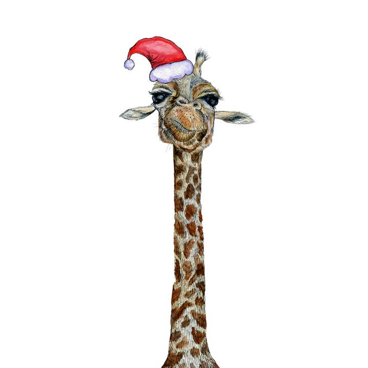 Julkort Pack/Giraff/Giraff Santa/Santa Hat/ för wholesale av Fox & Crow Paper co.
