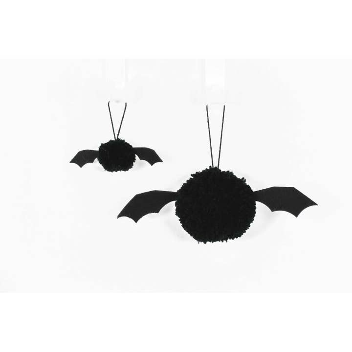 Adams & Co. - Wholesale Ornament Set - 55301 - 2", 4" pom pom BAT s/2 ornament HALLOWEEN DECOR
