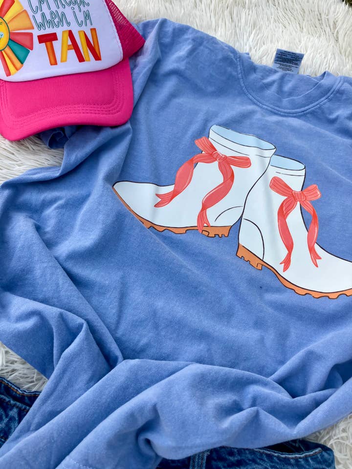 on the Bayou - Wholesale Screen Printed T-Shirt - Kids - Shrimp boots with bows shrimp t-shirtÂ