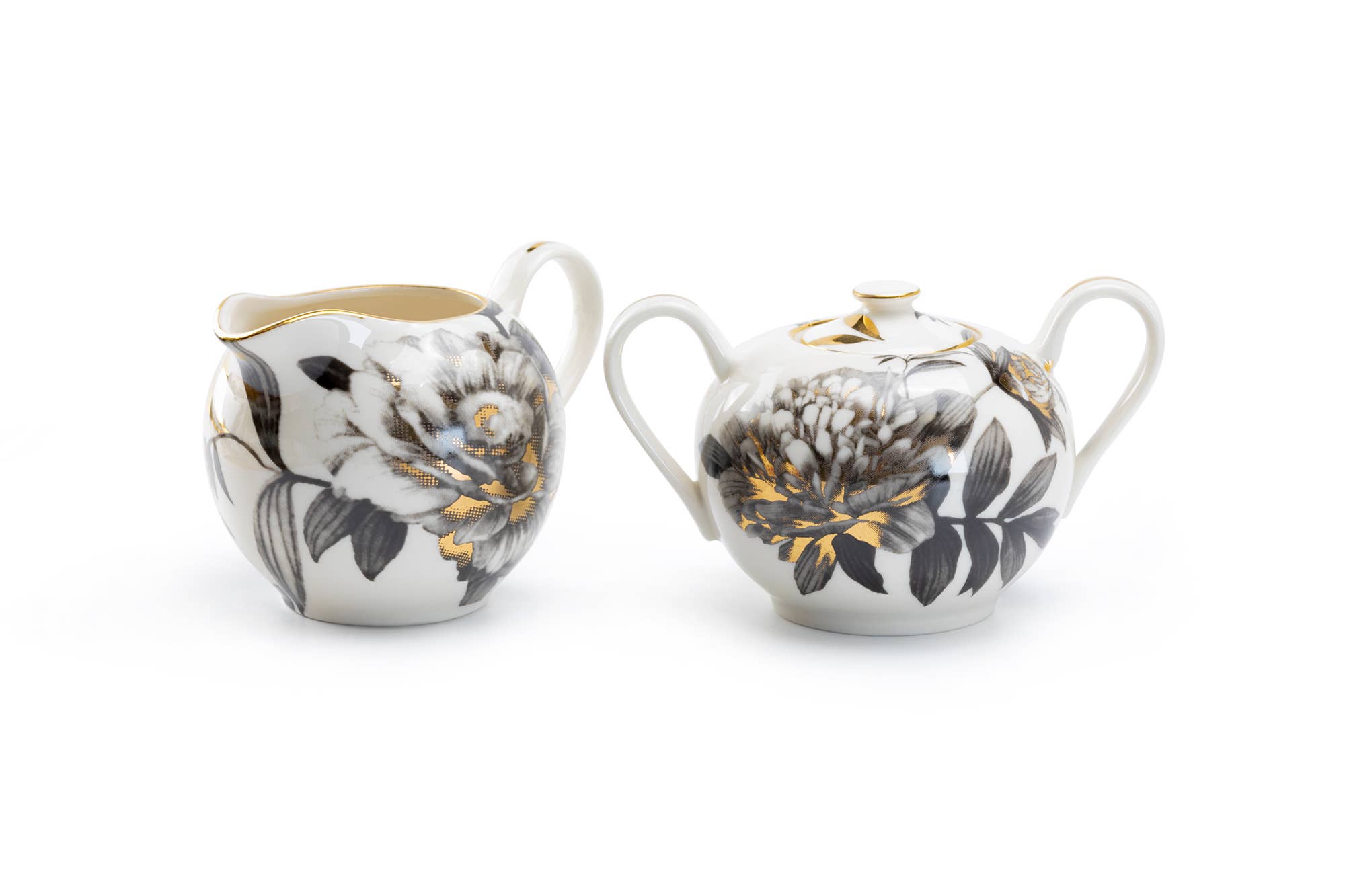 Grace Teaware - Wholesale Tea Set - Black Gold Peony Fine Porcelain Sugar and Creamer Set1