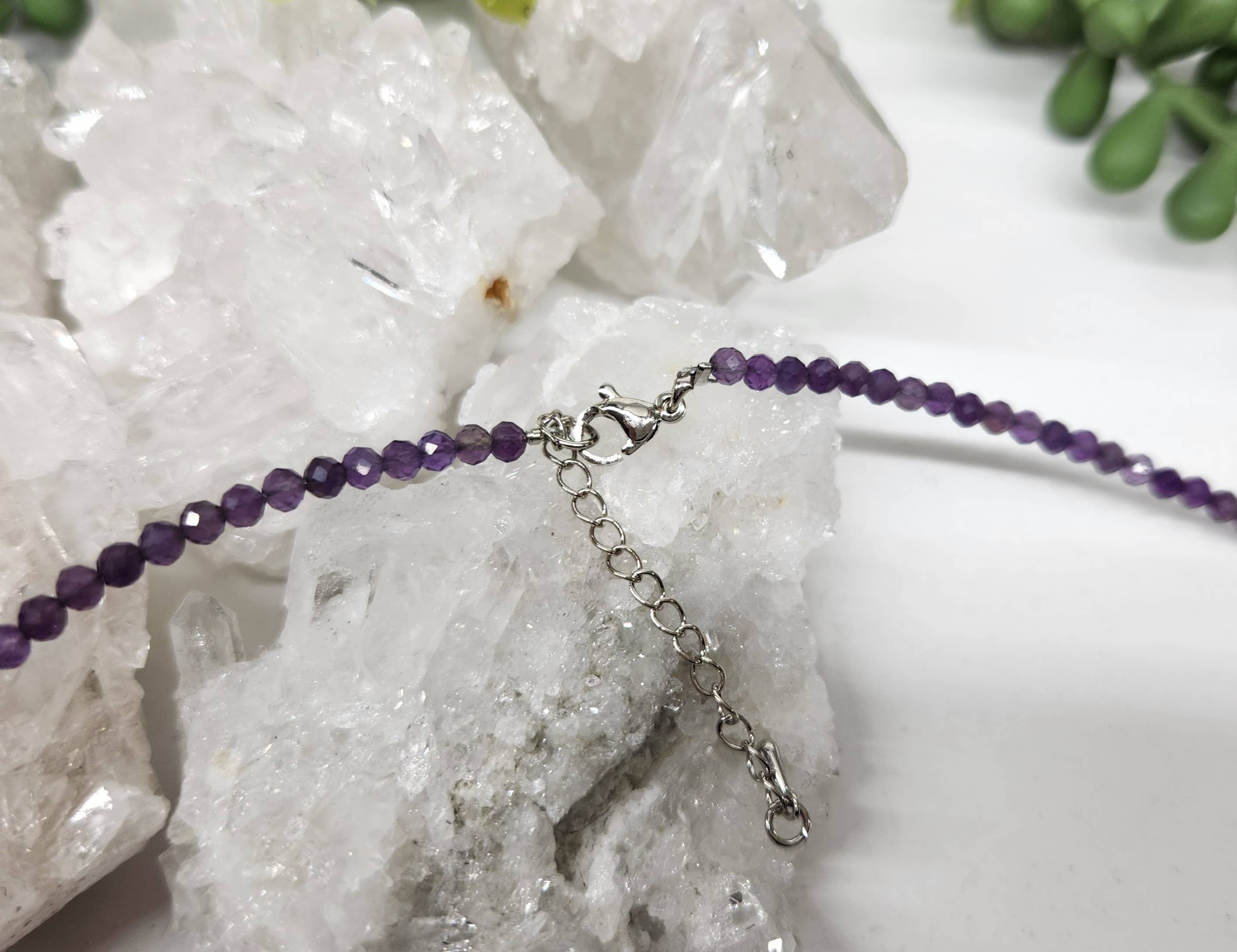 Meraki Gemstones - Wholesale Beaded/Pearl Necklace - Amethyst Faceted Necklace w/Silver Color Findings, 3mm2