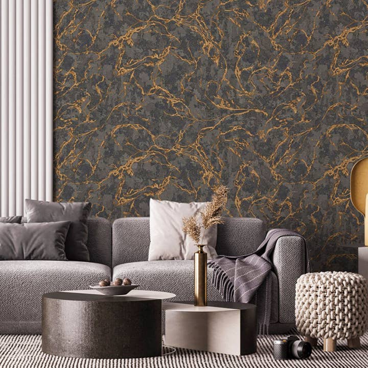 Walloro Luxury Embossed Wallpaper – Rolo de papel de parede por atacado – Belo papel de parede texturado preto com relevo profundo, ouro brilhante e tradicional, não colado, largo 178 pés quadrados rolo, lavável4