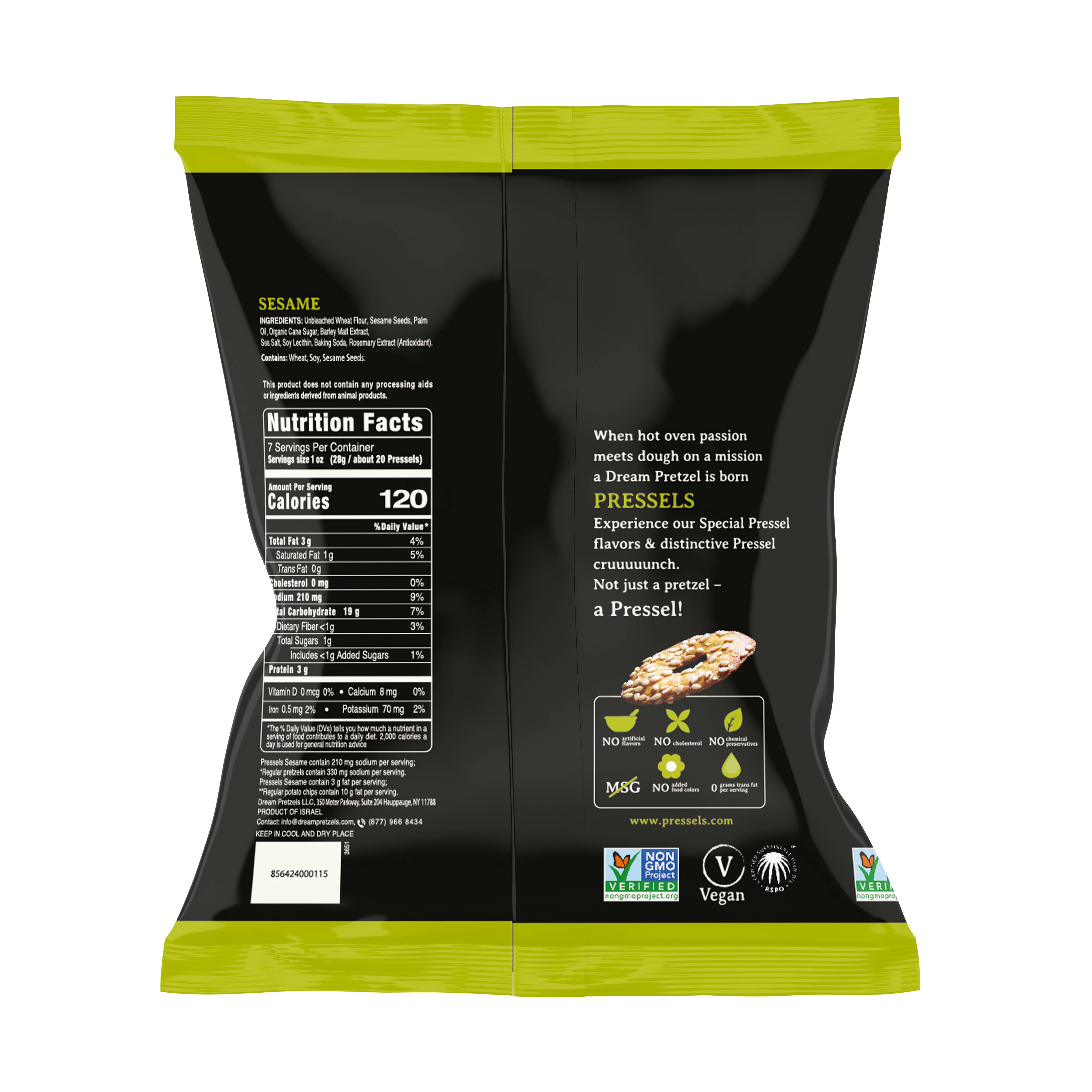 Dream Pretzels - Wholesale Pretzels - Dream Pressels, Sesame, 7.1 oz bags1
