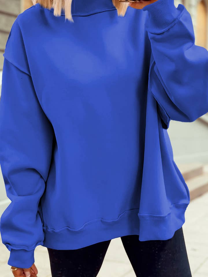 Oversize Drop Shoulder Blank Reversible Mock Neck Sweatshirt for wholesale by 1 the Woman