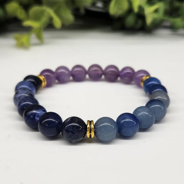 Meraki Gemstones - Wholesale Beaded Bracelet - ANXIETY RELIEF - Blue Aventurine/Sodalite/Amethyst Bracelet