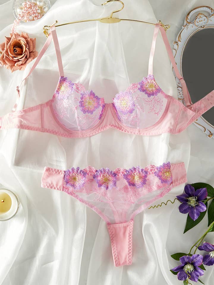 Ladies Floral Embroidery 2PCS Lingerie Set SKLG4164 for wholesale by Sweetkama