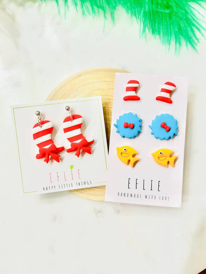 Pendientes colgantes Horton Comics de Dr. Seuss con forma de gato en el sombrero para venta al por mayor de Eflie