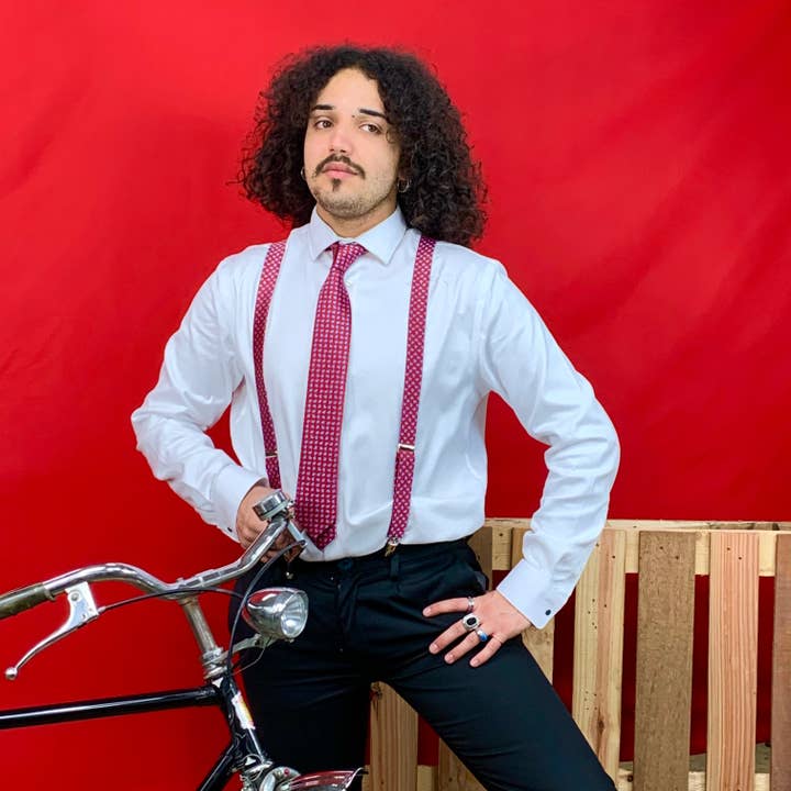 TIE 100% RED SILK BLUE HEARTS 6 CM WIDE. COD 118 for wholesale by C.C.&Co.Srl