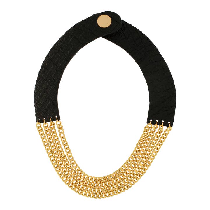 Colar Curto de Couro com Múltiplos Elos Anastazia IN:STORE com Banho de Ouro por atacado de Dansk Copenhagen