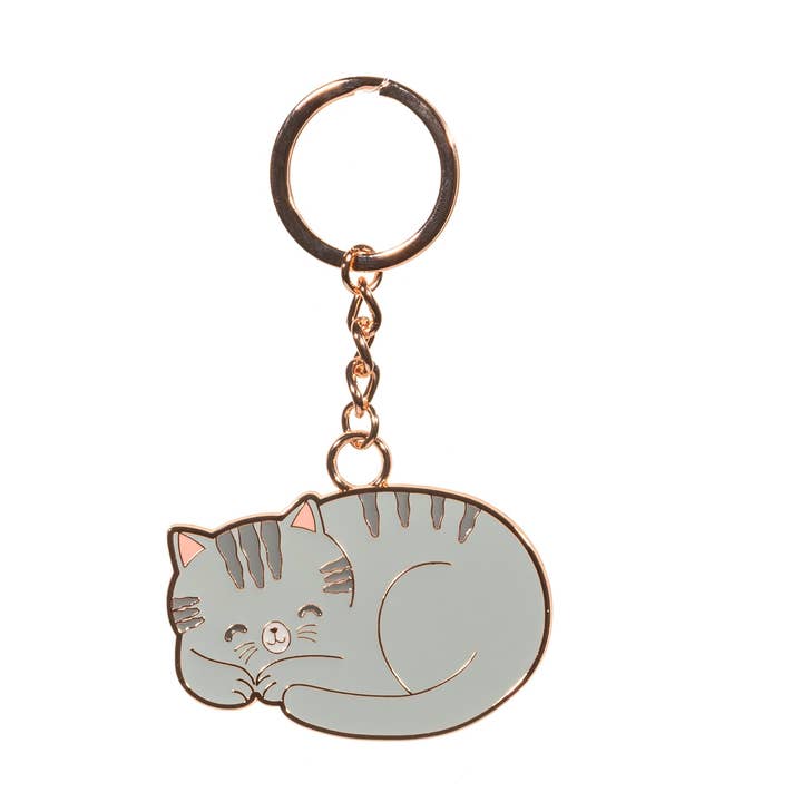 Grey Cat Enamel Keyring for wholesale by Sass and Belle