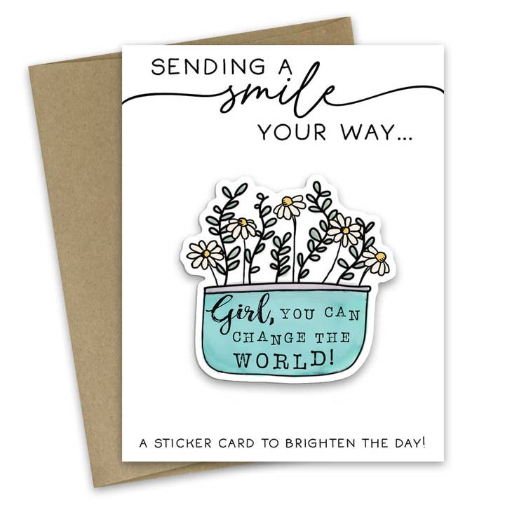 Sticker Card Girl Change World for wholesale by Scenic Route Design Co.