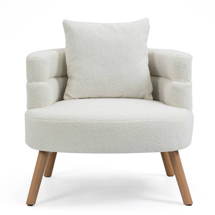 Glamour Home - Wholesale Chair - Azana White Boucle Accent Chair with Wood Legs3