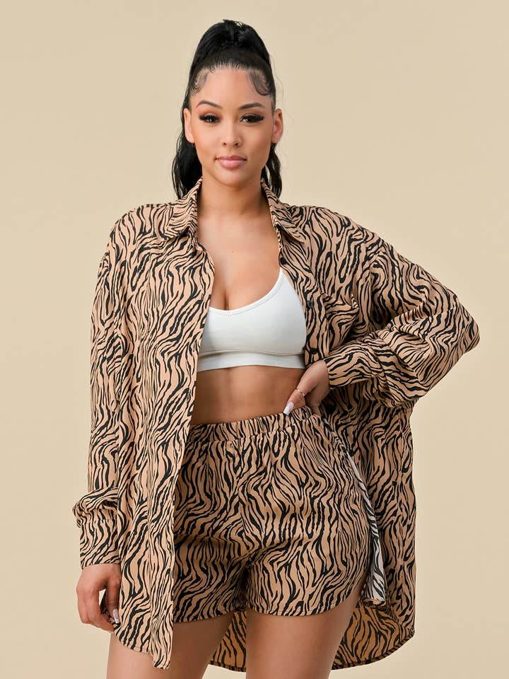 PRINTED OVER SIZE SHIRT WITH ELASTIC WAIST SHORTS for wholesale by Shop Michella