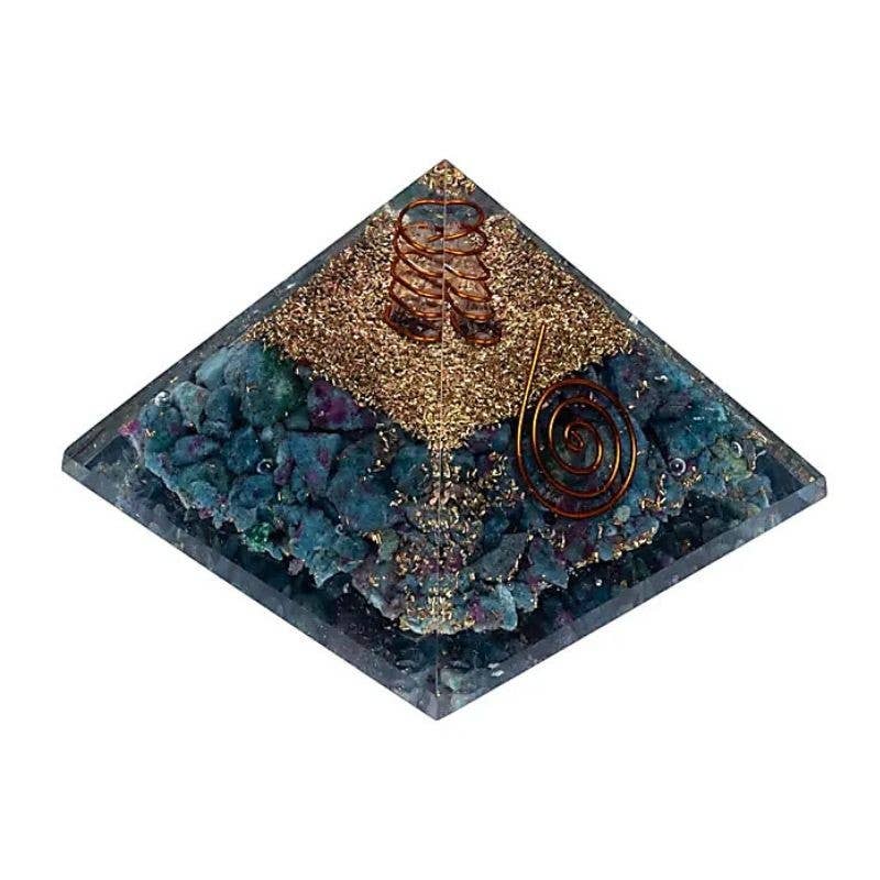 Casa Lotus – Pedra/cristal espiritual por atacado – Pirâmide de Orgonite com Cianita azul e Rubi0