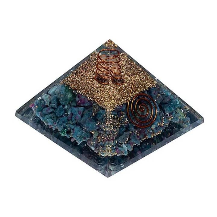 Casa Lotus - Wholesale Spiritual Stone/Crystal - Orgonite Pyramid with Blue Kyanite and Ruby