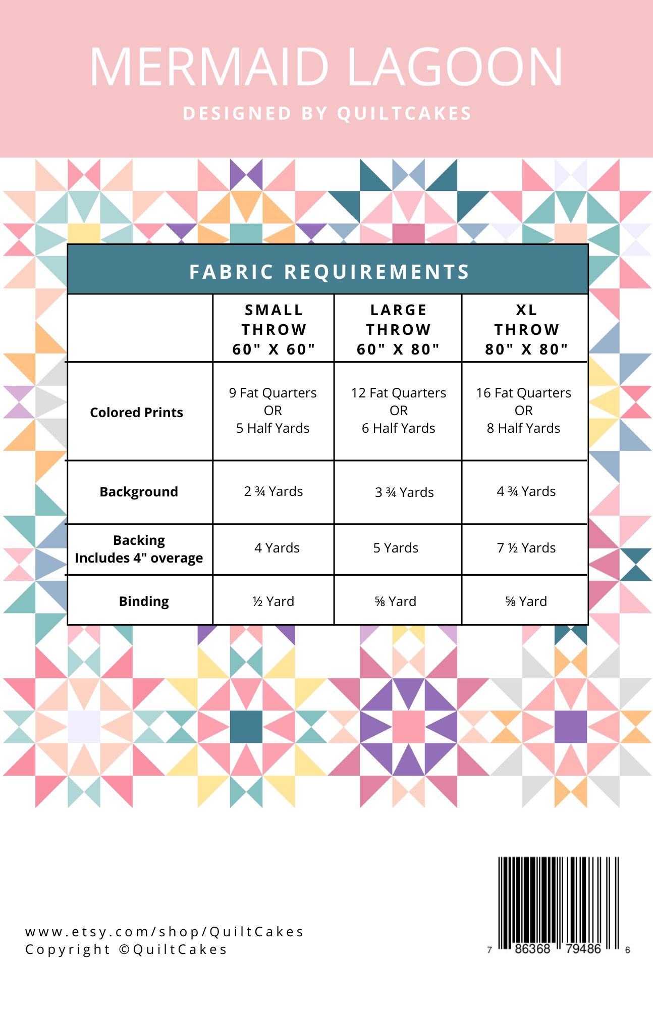 QuiltCakes – Kit de costura artesanal por atacado – Padrão de Colcha Mermaid Lagoon Impresso1