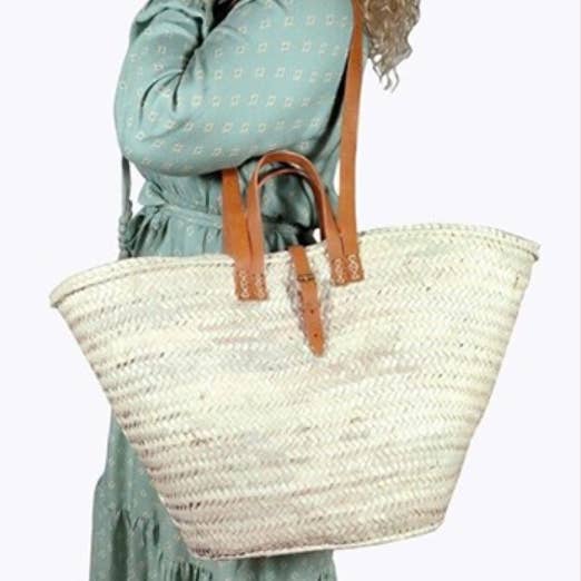 FRANZÖSISCHER KORB mit doppelten flachen Ledergriffen, Strohbeutel für den Großhandel von DarKech