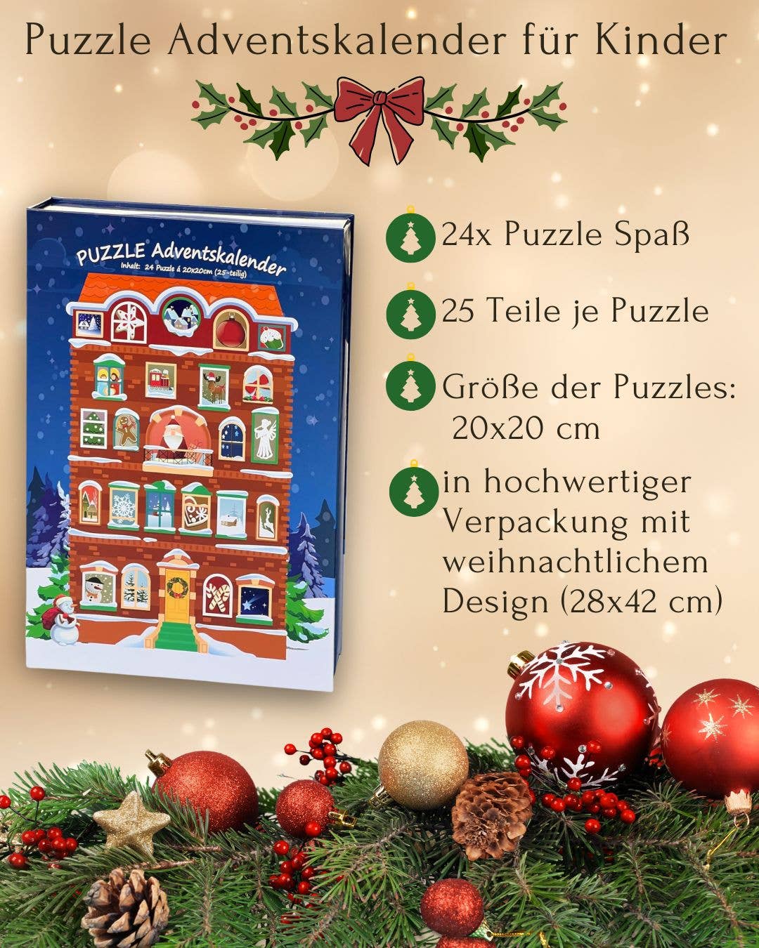 Close Up GmbH - Wholesale Advent Calendar - Advent calendar with 24 puzzles (25 puzzle pieces each, 20 x 20cm)1