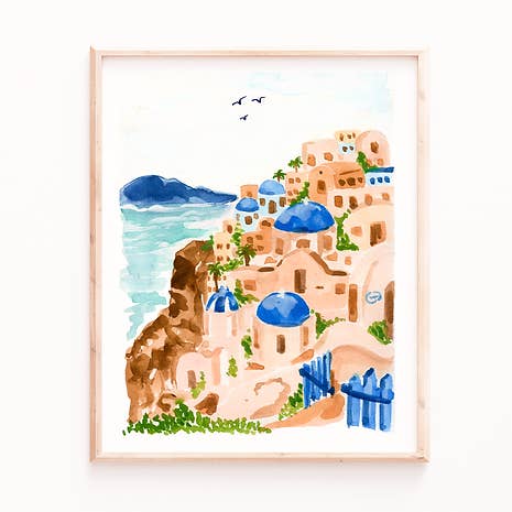 En græsk kyst kunst print for engroshandel hos Sabina Fenn