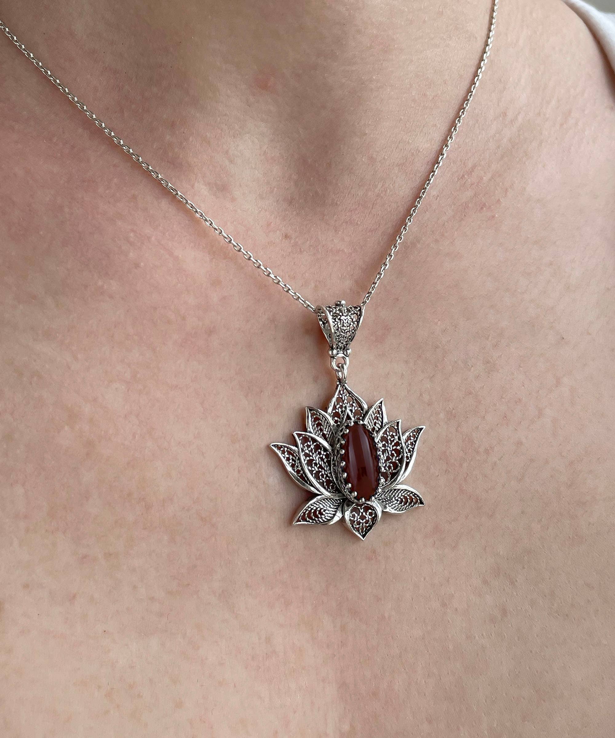 Filigranist Jewelry - Wholesale Pendant/Charm Necklace - Sterling Silver  Lotus Carnelian Pendant Necklace8