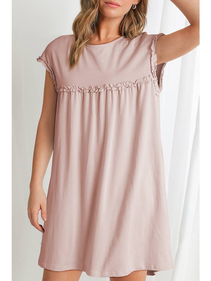 Aapparella - Wholesale Dress - Women's - Fashion Frilled Trim Loose Fit Mini Dress | S-XL