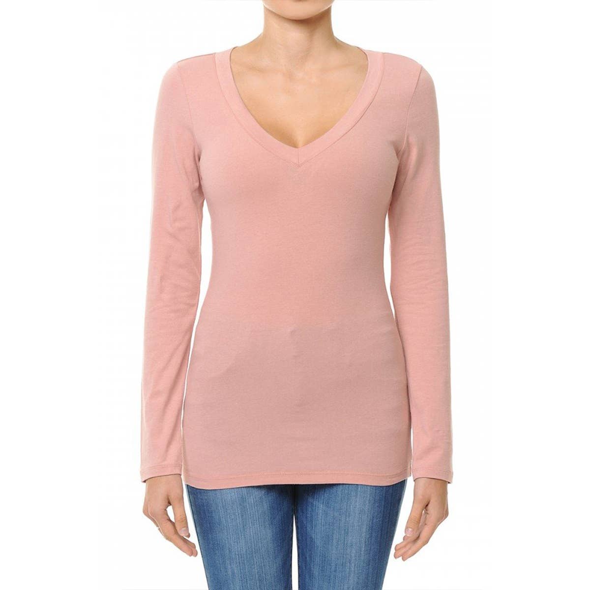 UP CLOTHING - Wholesale T-Shirt - Women's - V NECK LONG SLEEVE BASIC TOP14