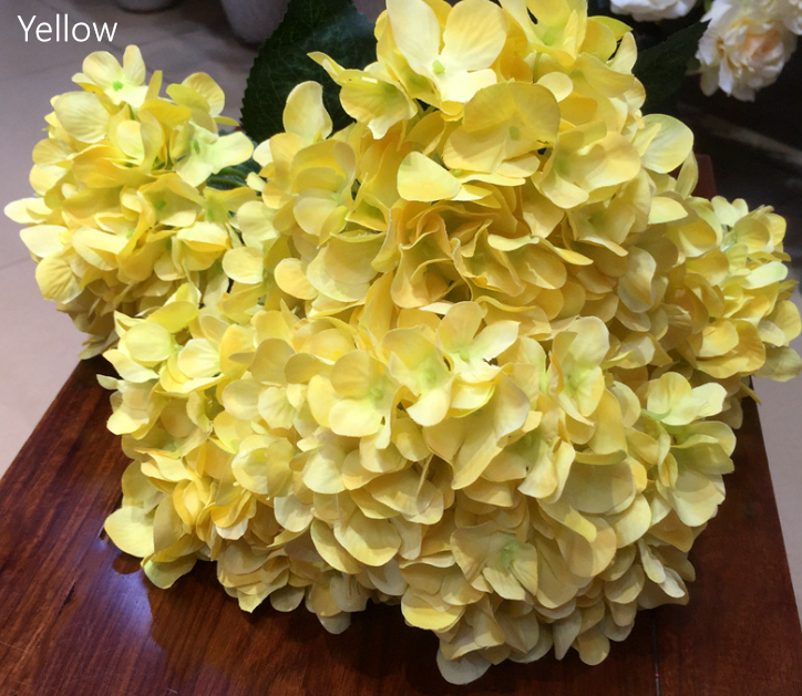 Sweet Home Deco – wholesale Artificial flowers – 18" Super Soft Silk Hydrangea Artificial Flower YellowOrange3