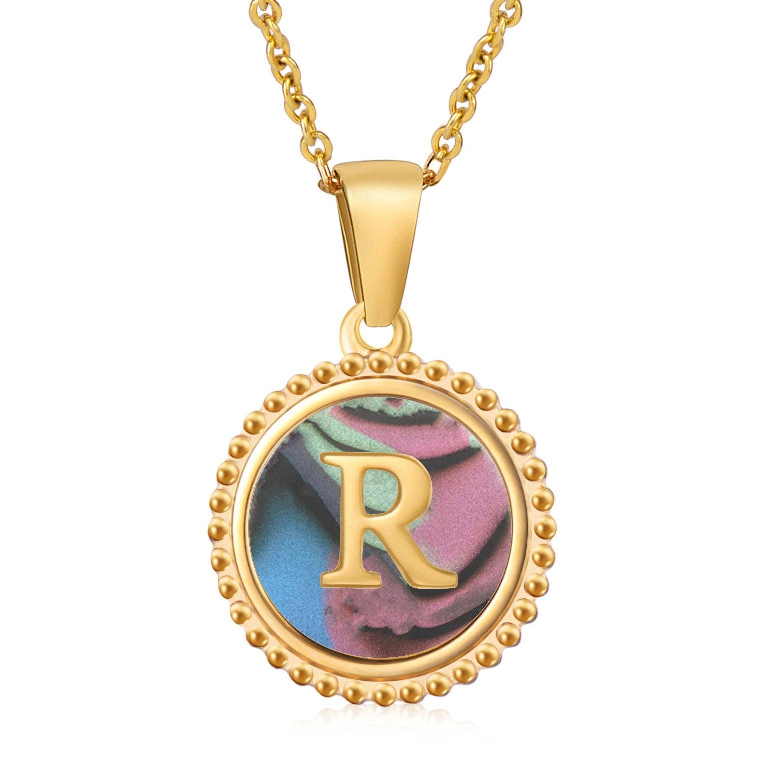 Mio Queena - Wholesale Pendant/Charm Necklace - Colored Shell Initial Gold-plated Stainless Steel Necklace17
