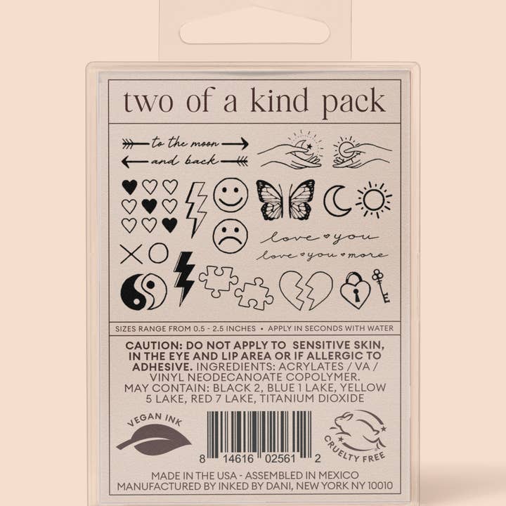 INKED by Dani - Wholesale Temporary tattoo - Two of A Kind Temporary Tattoo Pack12