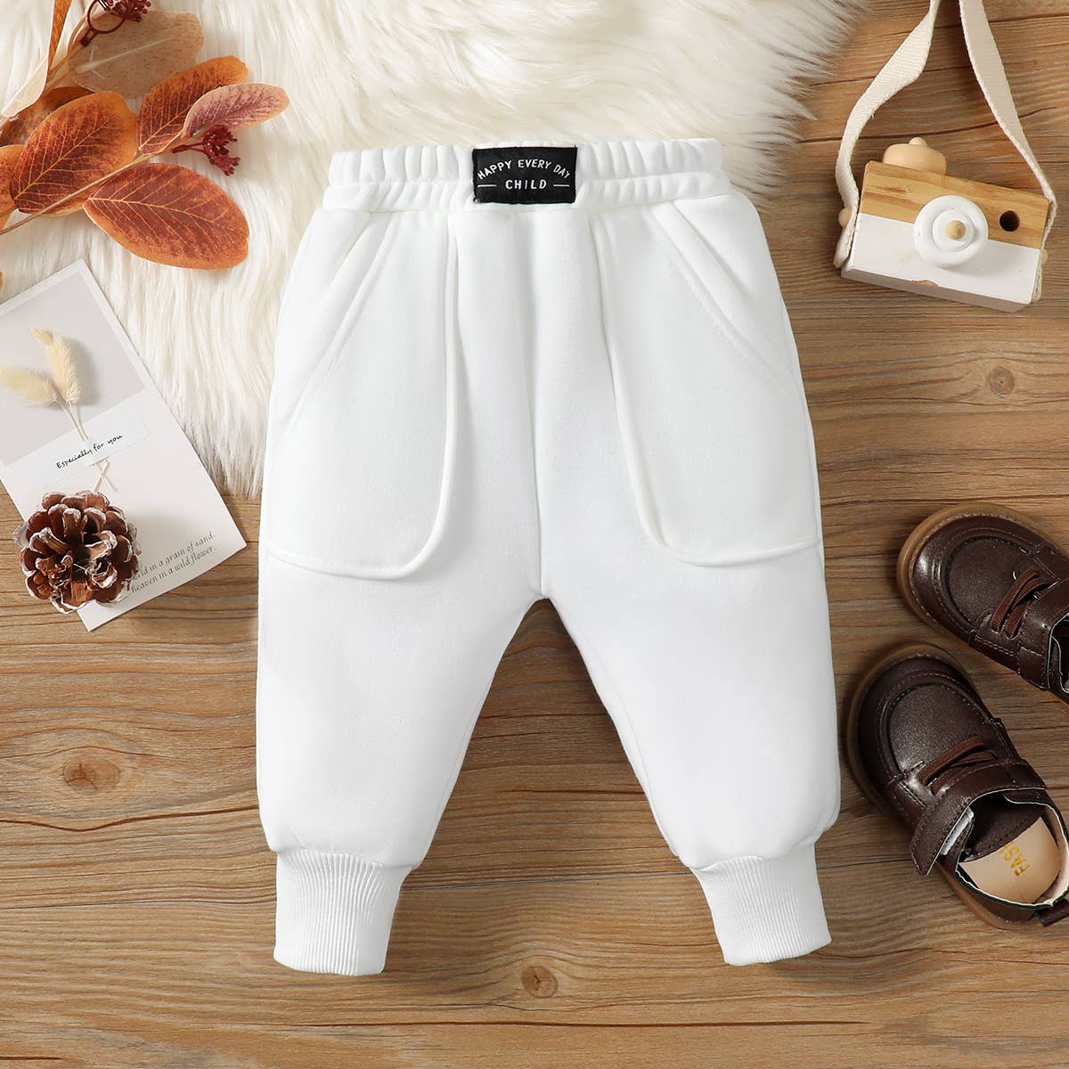 PatPat - Wholesale Trousers – Baby - Baby Boy/Girl Solid Fleece-lining Casual Pants17