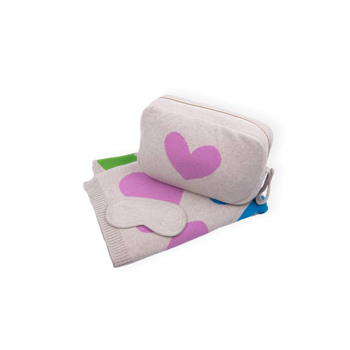 Pink Lemonade - Wholesale Travel Set - Blush Hearts Organic Cotton Travel Blanket and Eye Mask Set 1