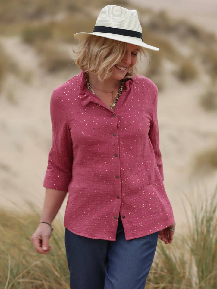 Blusa Clémentina - framboesa/algodão encapacete gaze por atacado de Quintessence