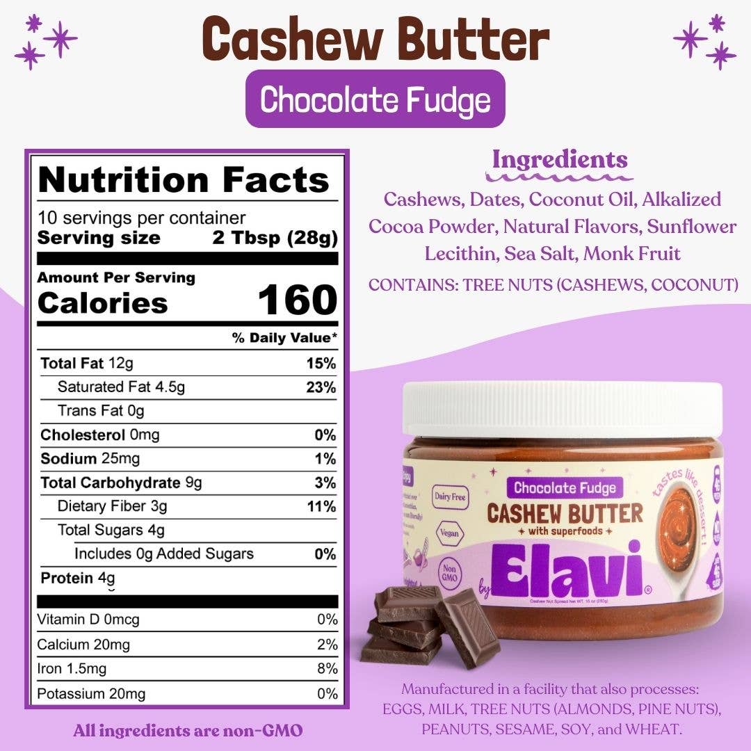 Elavi - Wholesale Nut Butter - Chocolate Fudge Cashew Butter w/ Antioxidants: Vegan2