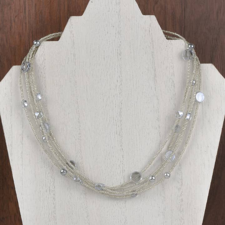 Henrietta 5 Strand Blue Crystal Necklace for wholesale by ali & bird jewelry