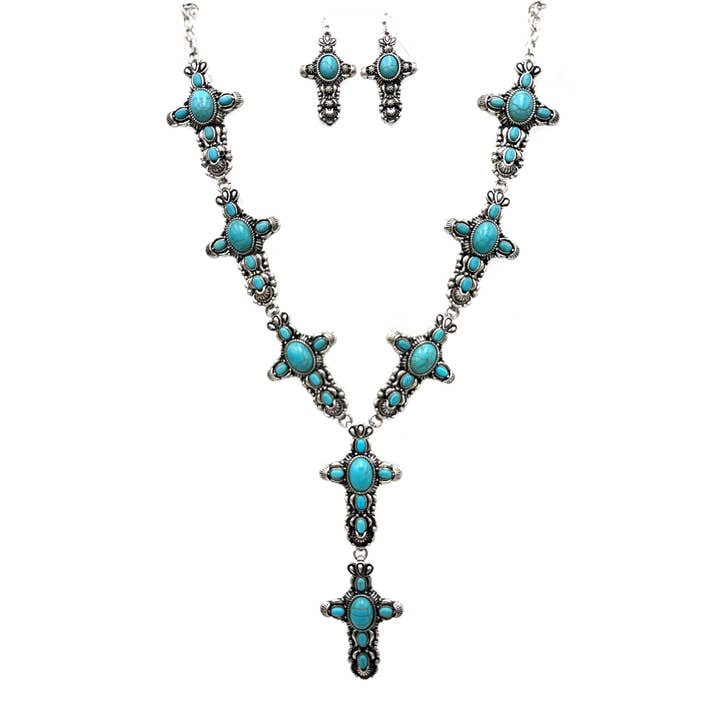 Western Cross Pendants with Turquoise Stones Necklace for wholesale by Lunar Deer
