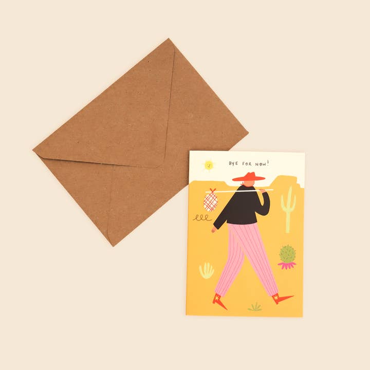 Little Black Cat Illustrated Goods - Wholesale Goodbye Card - Cowboy Bye For Now Card | Goodbye | Farewell Card | New Job