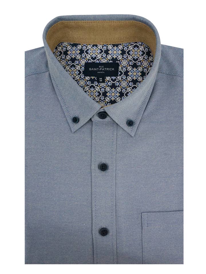 Foyle Easy-Care Oxford Shirt in Dusty Blue for wholesale by Rue Saint-Patrick