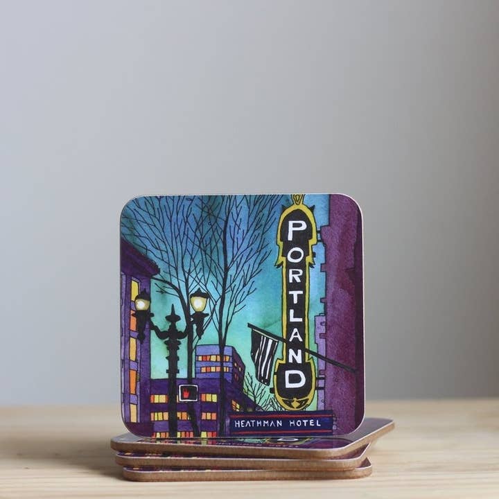Portland Sign & Heathman Hotel Coasters for wholesale by IamBibby