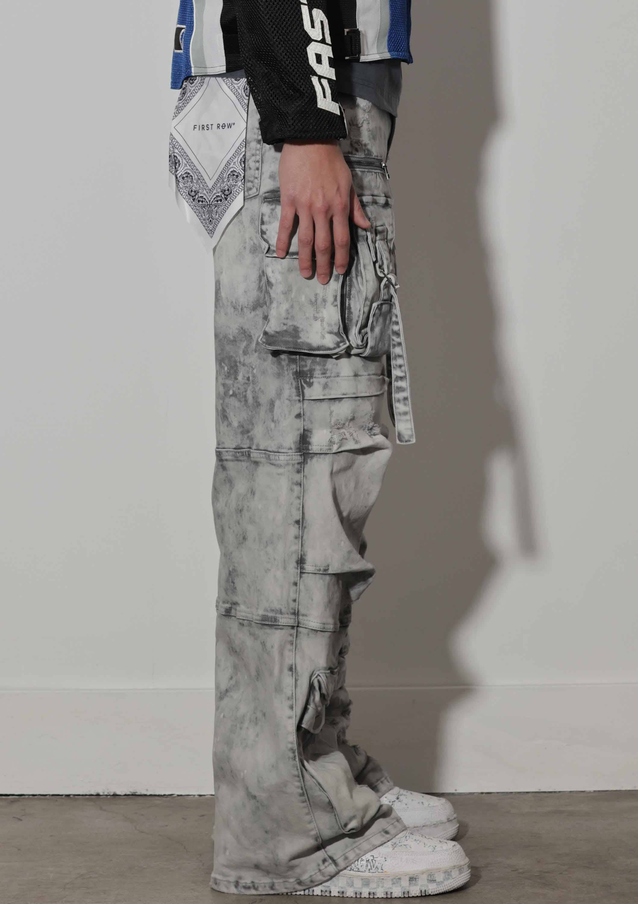 First Row - Vente Jean – homme - Pantalon cargo en denim large Y2K avec poches utilitaires6