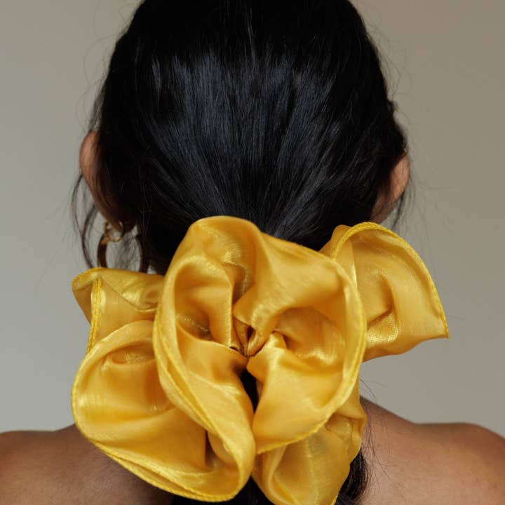 Yellow Sheer Floating Scrunchie in Golden Hour for wholesale on Faire