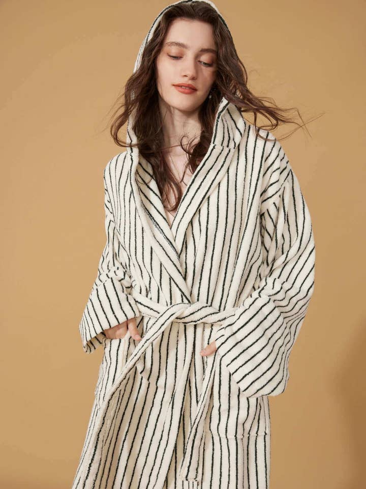 Organic Cotton Striped Bathrobe White for wholesale on Faire1